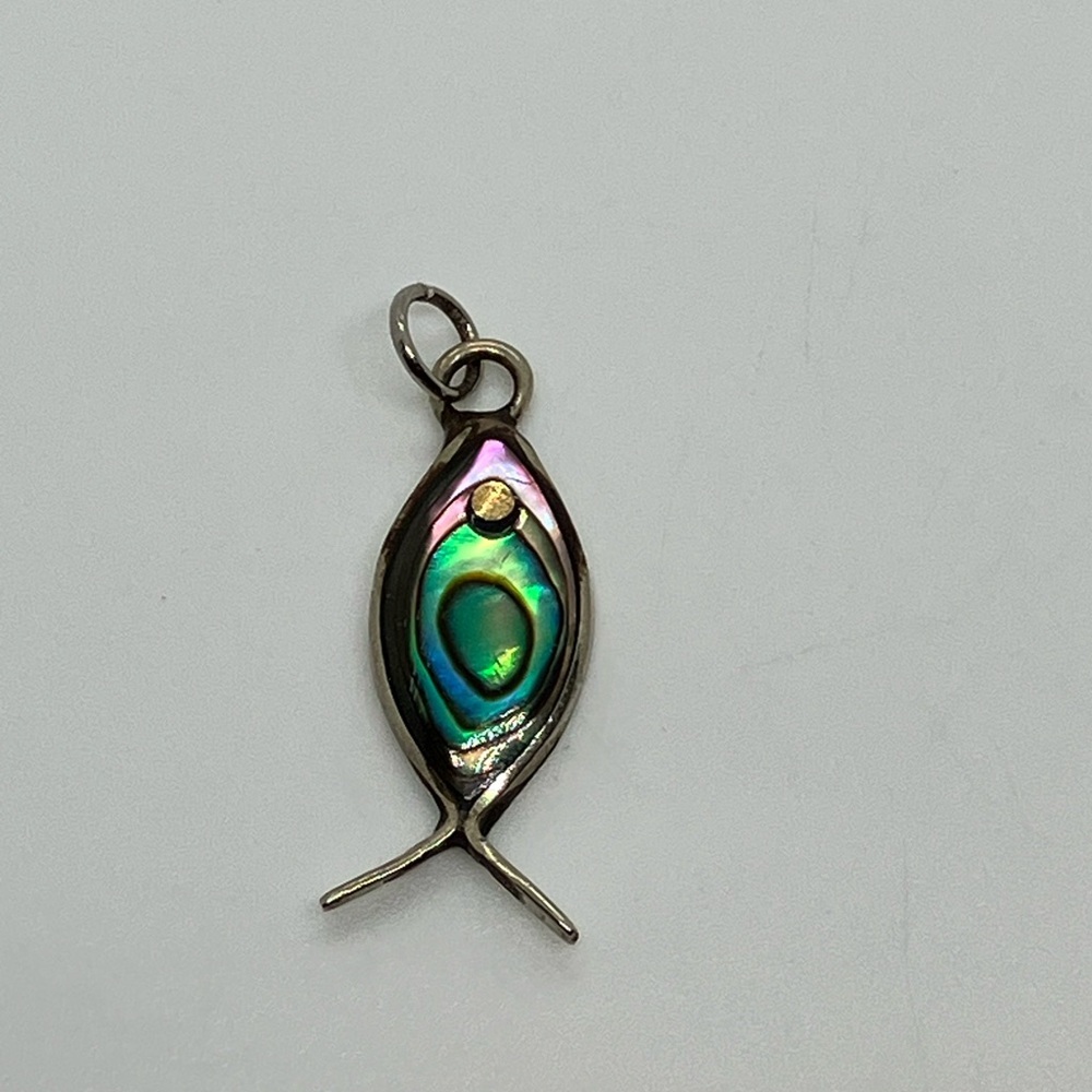 Vtg Alpaca Silver / Nickel Silver Abalone Fish Charm / Pendant
